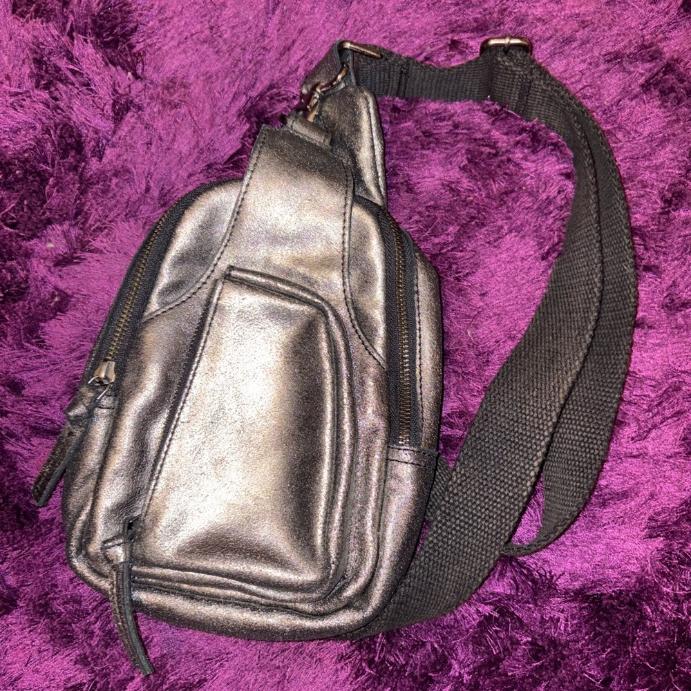 Free People Hudson Metallic Silver Sling Crossbody Bag
